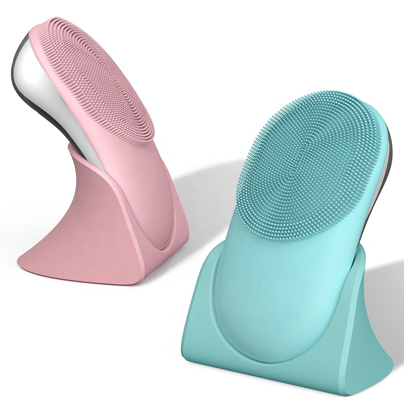 (Pink) Facial Cleanser Silicone Sonic Face Scrubber Electric Face Pore Brush Skin Care Ultrasonic Cleaner Remove Blackhead Beauty Massager Deep Cleansing