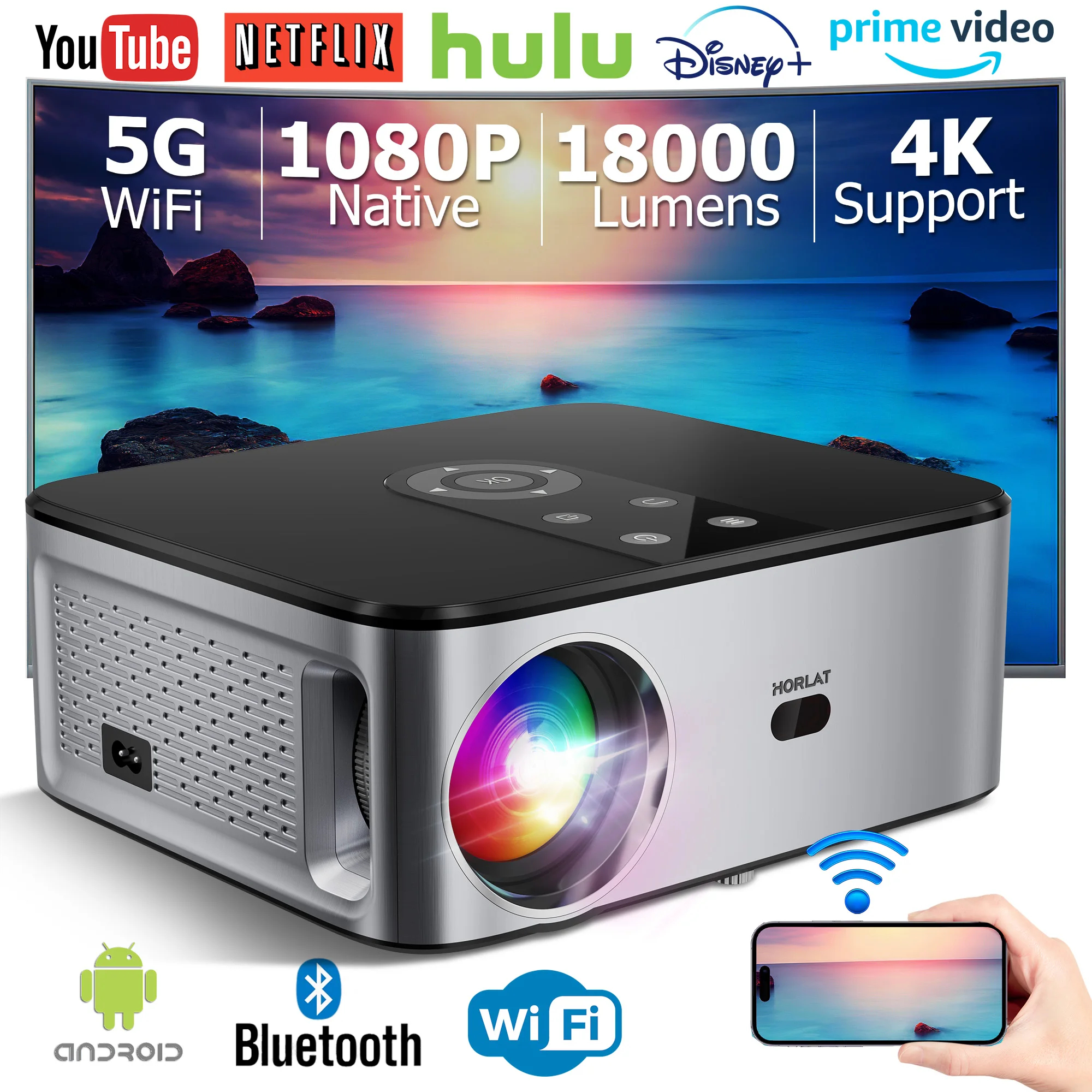 4K LED Projector Android 700ANSI Full HD 1080P Video Home Theater Auto Keystone 5G WiFi 18000Lumenes Portable Proyector