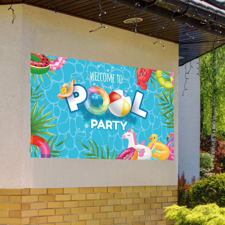 Happy Birthday Banner Pool Party Banner for Pool Party Decorations Pool Birthday Party Decorations Sign