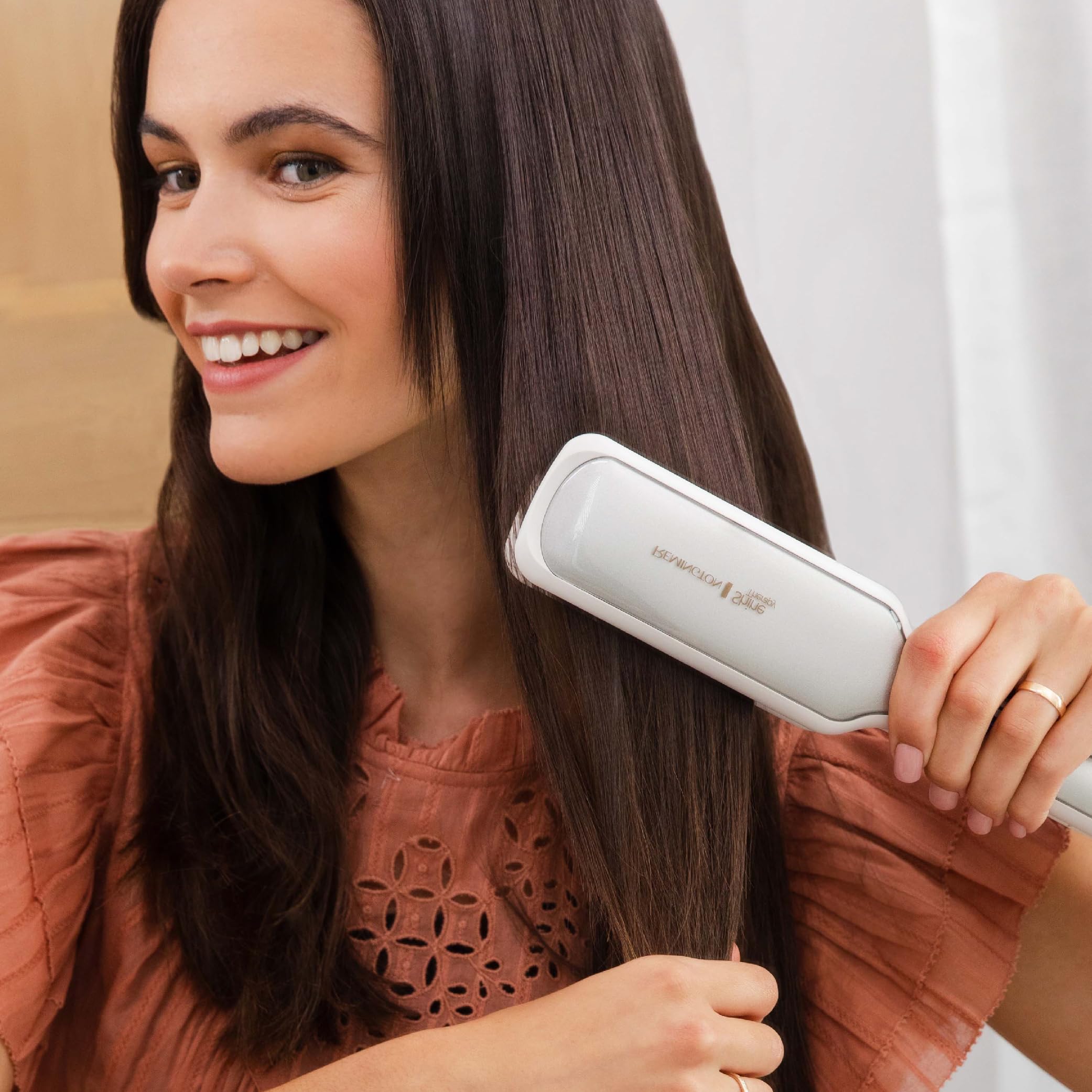 Hair Transformation with Remingtons Shine Therapy 2 inch Hair Straightener Iron - Infused with Argan Oil and Keratin for Frizz-free - Silky Hair