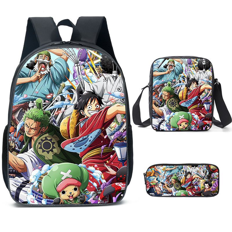 (Style 1) 3Pcs One Piece Luffy Backpack Lunch Bag Pencil Case Set Kids Gift