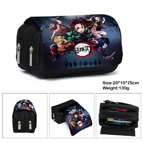 Demon Slayer Pencil Case Large-Capacity Cartoon Anime Pencil Case Double-Layer Canvas Pencil Bag Gift for Girls Boys Painting Lovers