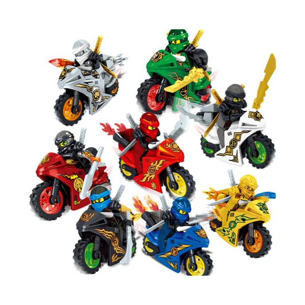 8Pcs Ninjago Motorcycle Minifigures Ninja Mini Figures Fits Blocks Toy