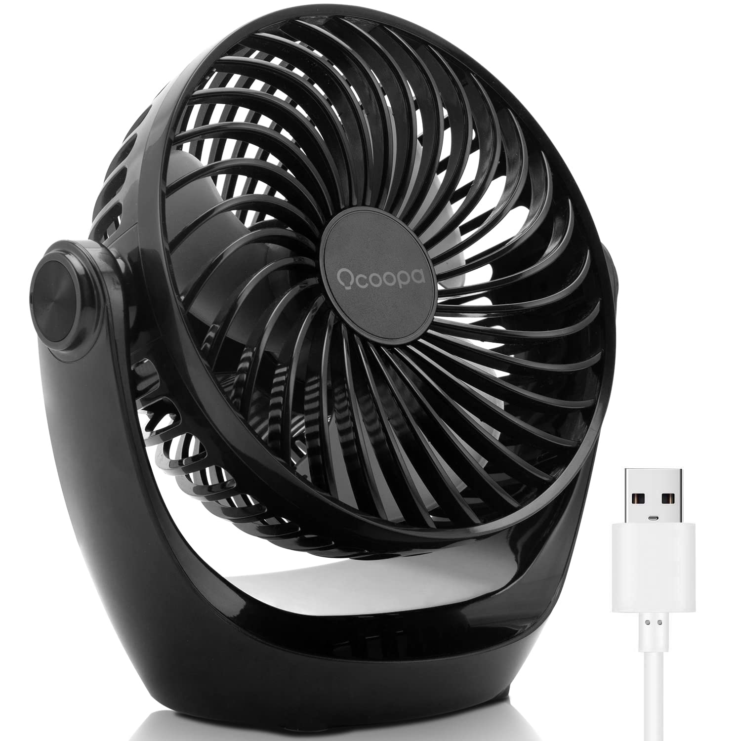 (Black) OCOOPA USB Desk Table Fan with Strong Airflow Quiet Operation Portable Cooling Fan Speed Adjustable Rotatable Head for Home Office Bedroom Table and Desktop