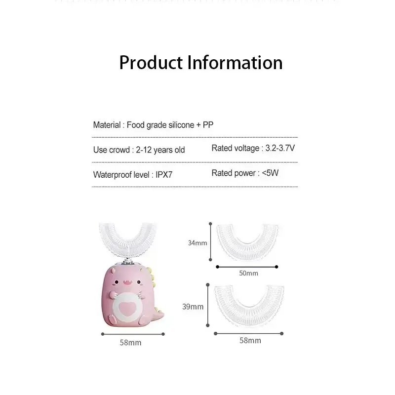 (7~12 years old green) Children Electric Toothbrush Food Grade Silicone Oral 360 Degree Automatic Usb Charging Smart Kids Ultrasonic Toothbrush U-Shaped Waterproof