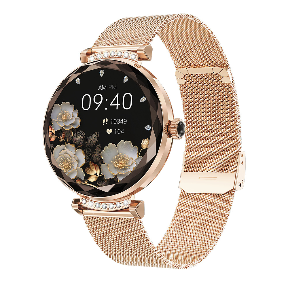 (Gold) Lady Smart Watch Fashion 1.19 Inch AMOLED BT Call Women Female IP68 Smartwatch