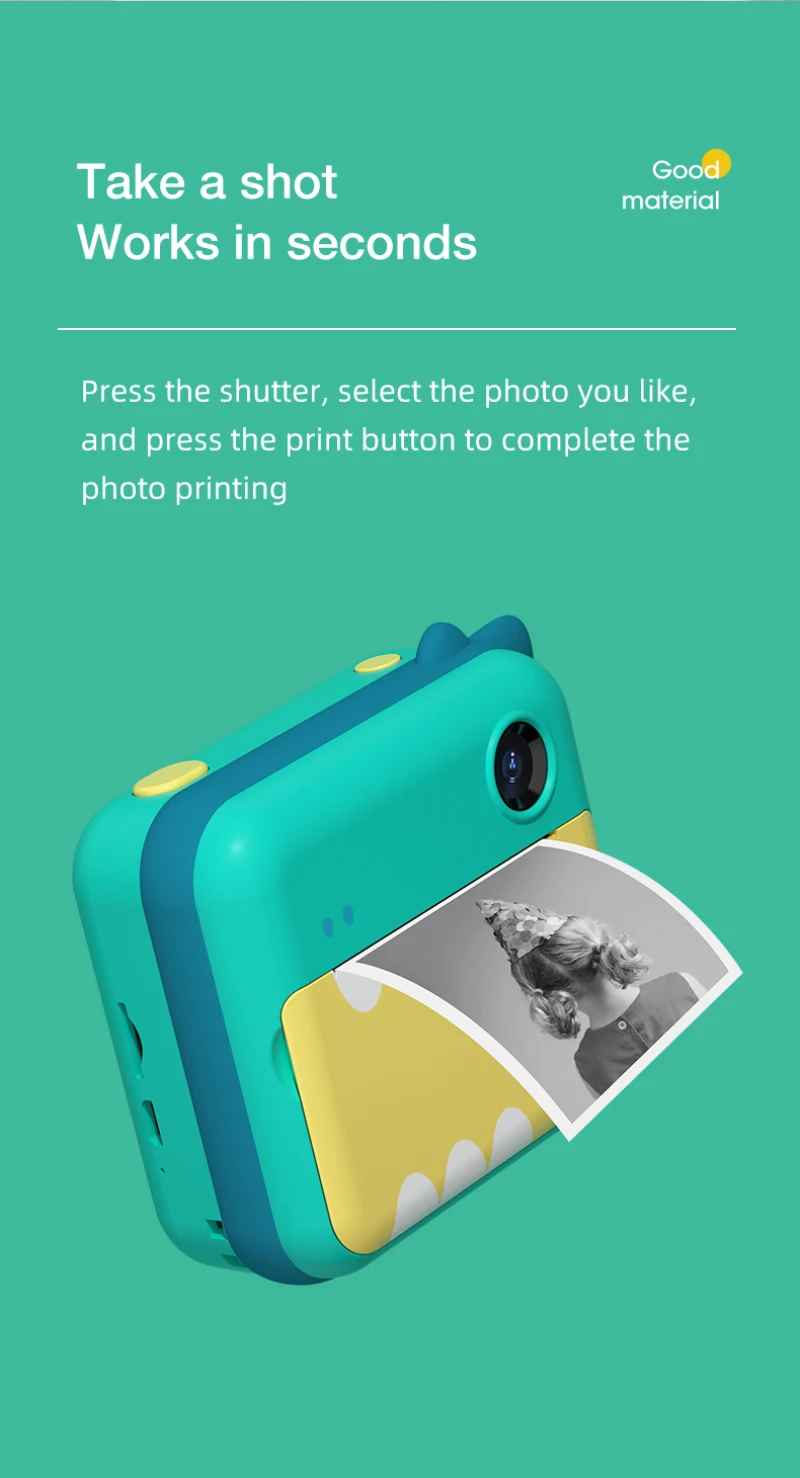 Mini Photo Printer Kids Print Camera 1080P HD Video Photo Camera Toywith 32GB Card and Printing Paper Digital Camera