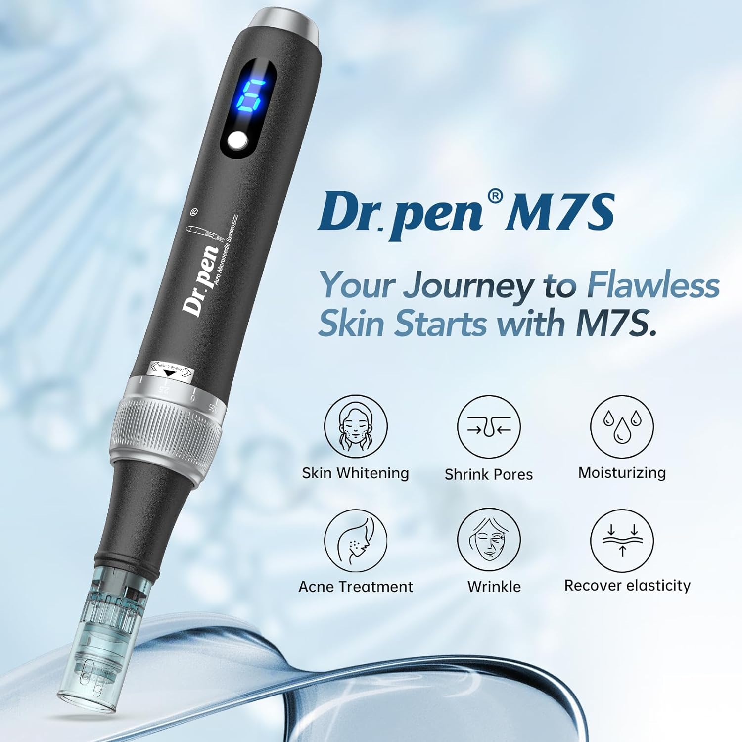 (Black) Dr. Pen M7S Professional Microneedling Pen Electric Skin Care Tool Adjustable Speeds Rechargeable Wrinkle Reduction Acne Scars Skin Brightening Pore Minimizing