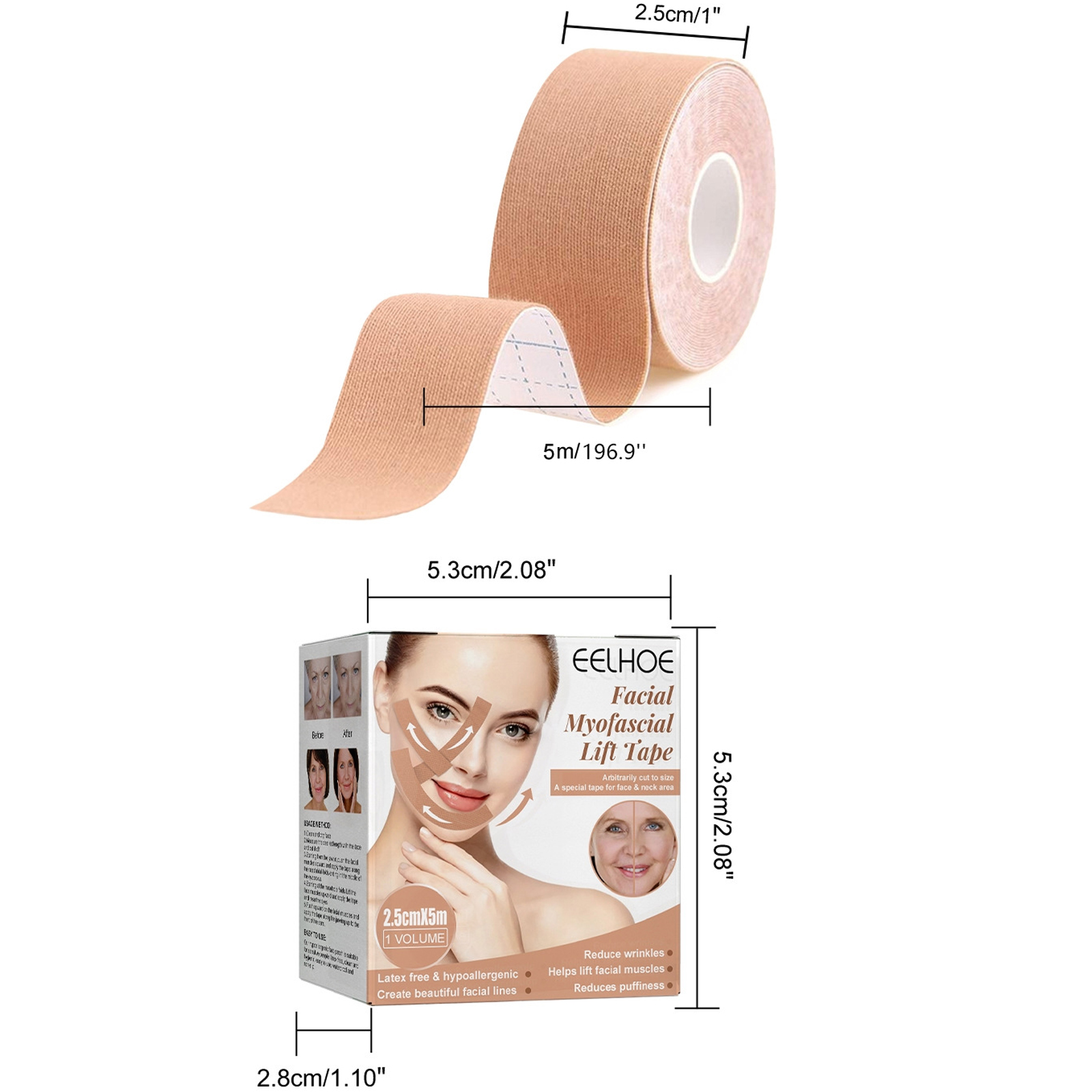EELHOE  Facial Fixed Tape Anti Sagging Kinesiology Tape for Face Muscle Lift Up Beauty Wrinkle Face Tapes 5M