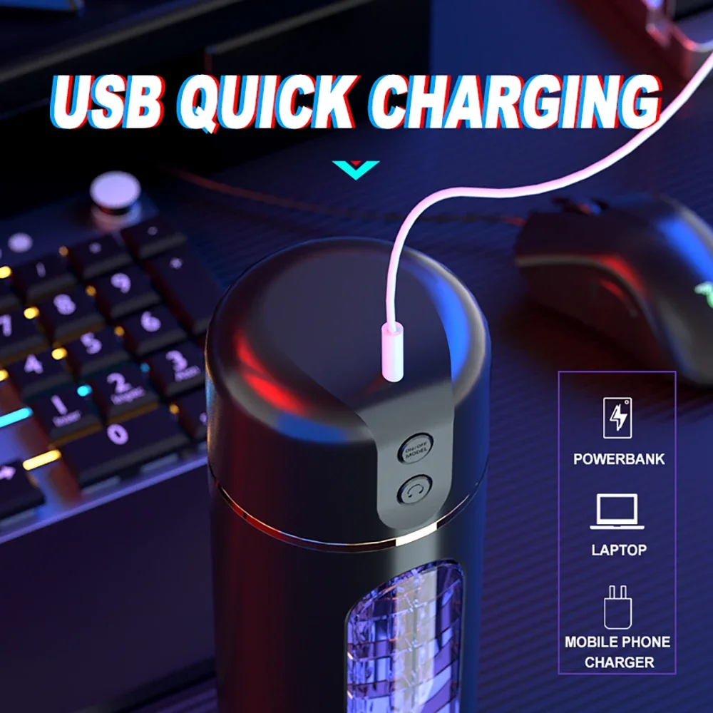 (Battery White) Automatic Male Masturbator Cup Stimulation Realistic Vagina Adult Pussy Toy with Vibrating Thrusting Sucking Pocket Sexual Adult Sex Toys Men Pleasure