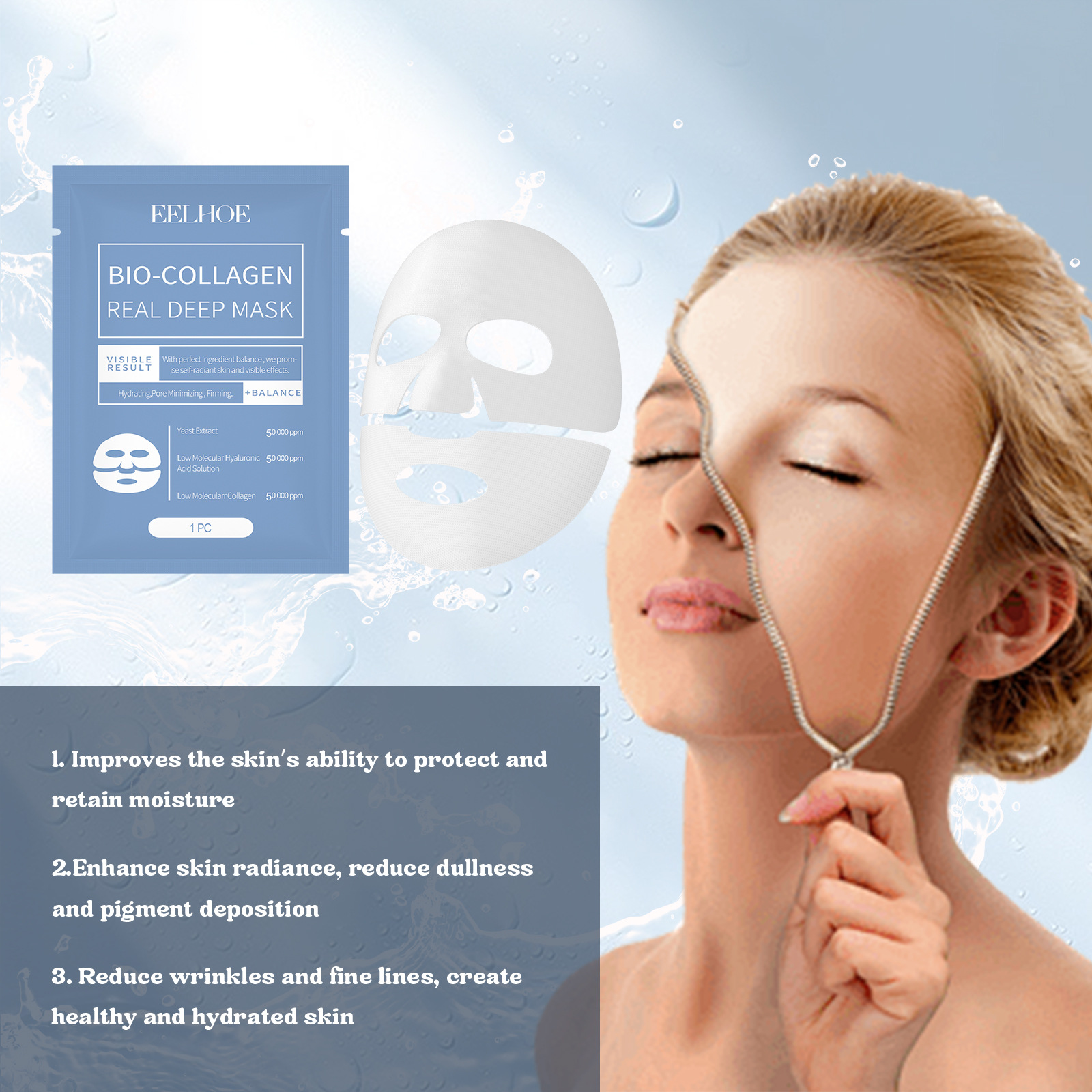 (1 PC) Bio Collagen Real Deep Mask Anti Wrinkle Face Mask Moisturizing Fade Face Fine Line Anti Aging Mask Firming Nourish Brightening Skin Care