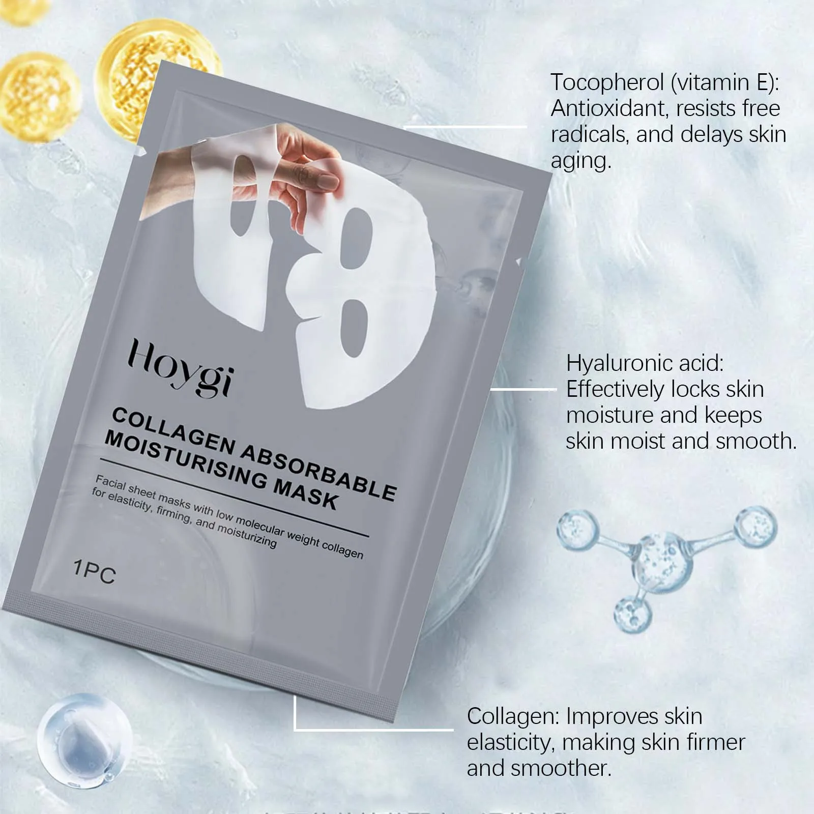 (4pcs Boxed) Collagen Face Mask Hydrating Firming Nourishing Shrinking Pores Fade Fine Lines Moisturizing Refreshing Hyaluronic Acid Sheet Mask Korean Skin Care
