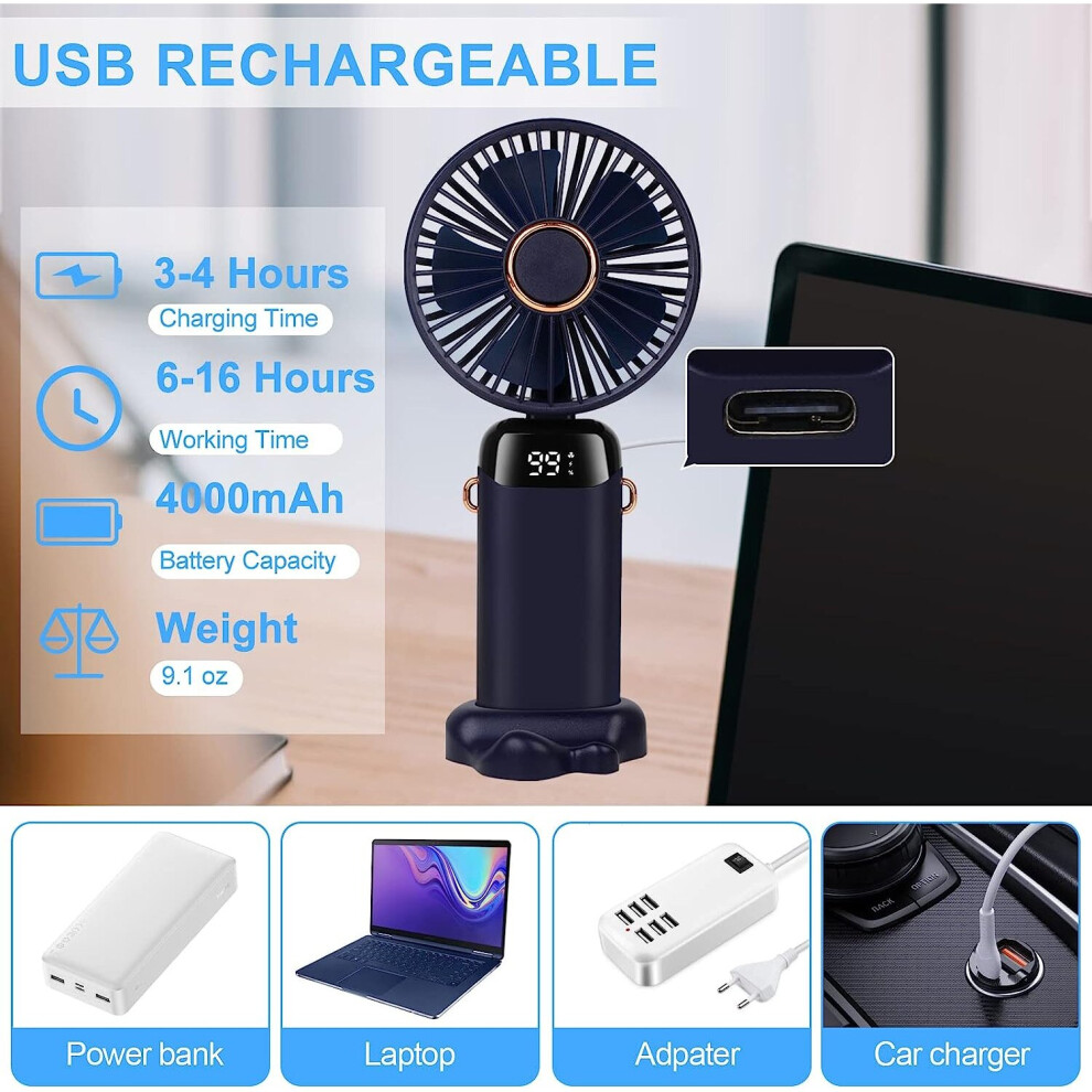 Portable Handheld Fan with Digital Display (Blue)