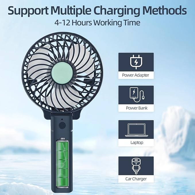 USB Rechargeable Portable Handheld Fan with 3 Speeds Mini Foldable Desk Fan Desktop Cooling Silent Fans for Indoor, Camp, Home, Office, School, Travel, Camping