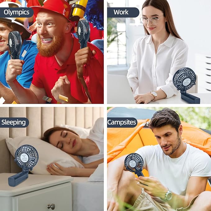 USB Rechargeable Portable Handheld Fan with 3 Speeds Mini Foldable Desk Fan Desktop Cooling Silent Fans for Indoor, Camp, Home, Office, School, Travel, Camping