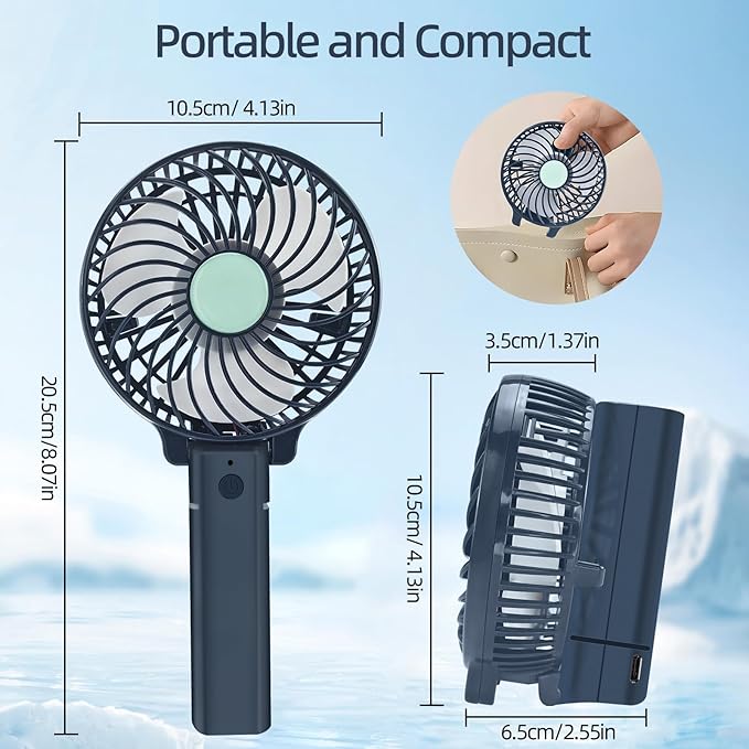 USB Rechargeable Portable Handheld Fan with 3 Speeds Mini Foldable Desk Fan Desktop Cooling Silent Fans for Indoor, Camp, Home, Office, School, Travel, Camping