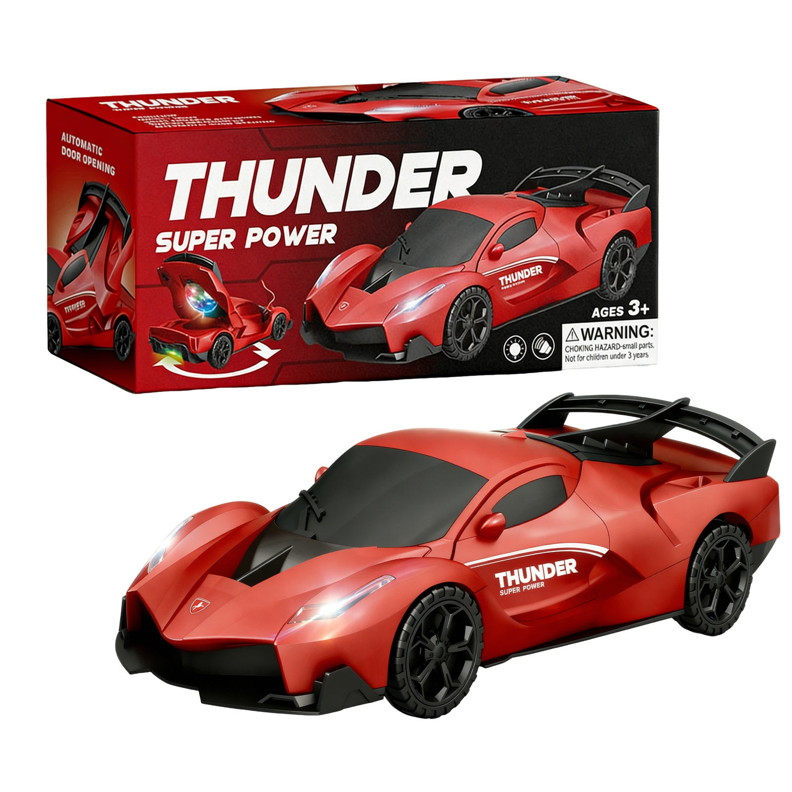 (Red) Transform Vehicle 360° Rotating Police Car Toy Sensory Toys Omnidirectional Driving LED Light Police Car Toy Portable Automatic