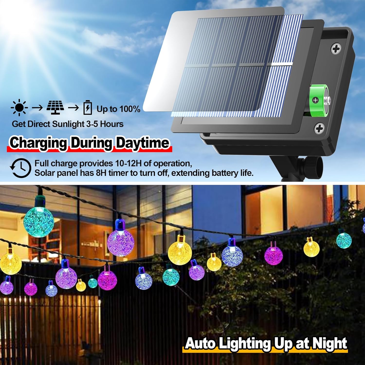 (Purple) 60LED 6M/20FT Solar Lights Outdoor Garden - 8 Modes and 8H Timer Solar String Lights Outside Waterproof for Garden Patio Yard Camping Wedding