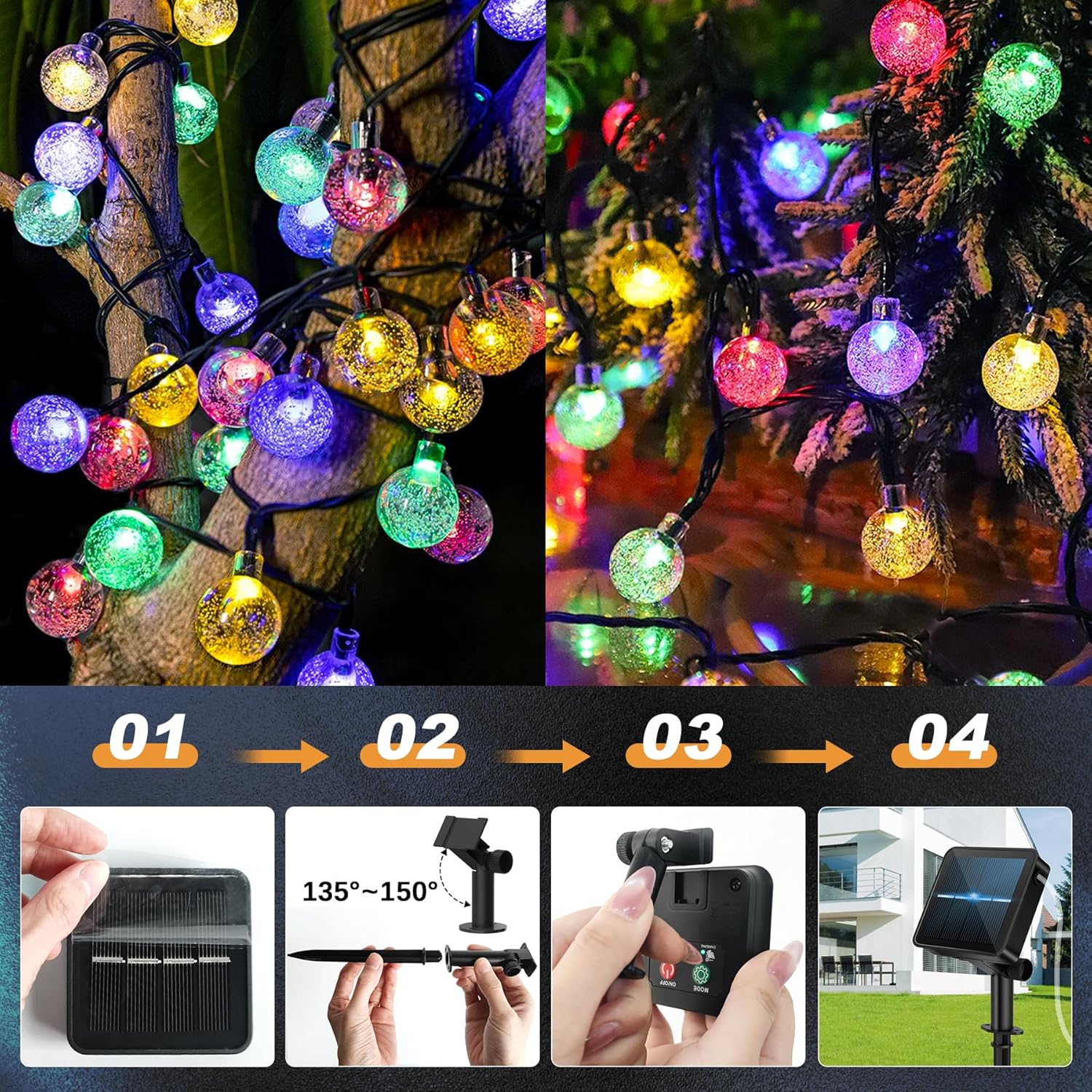 (Purple) 60LED 6M/20FT Solar Lights Outdoor Garden - 8 Modes and 8H Timer Solar String Lights Outside Waterproof for Garden Patio Yard Camping Wedding