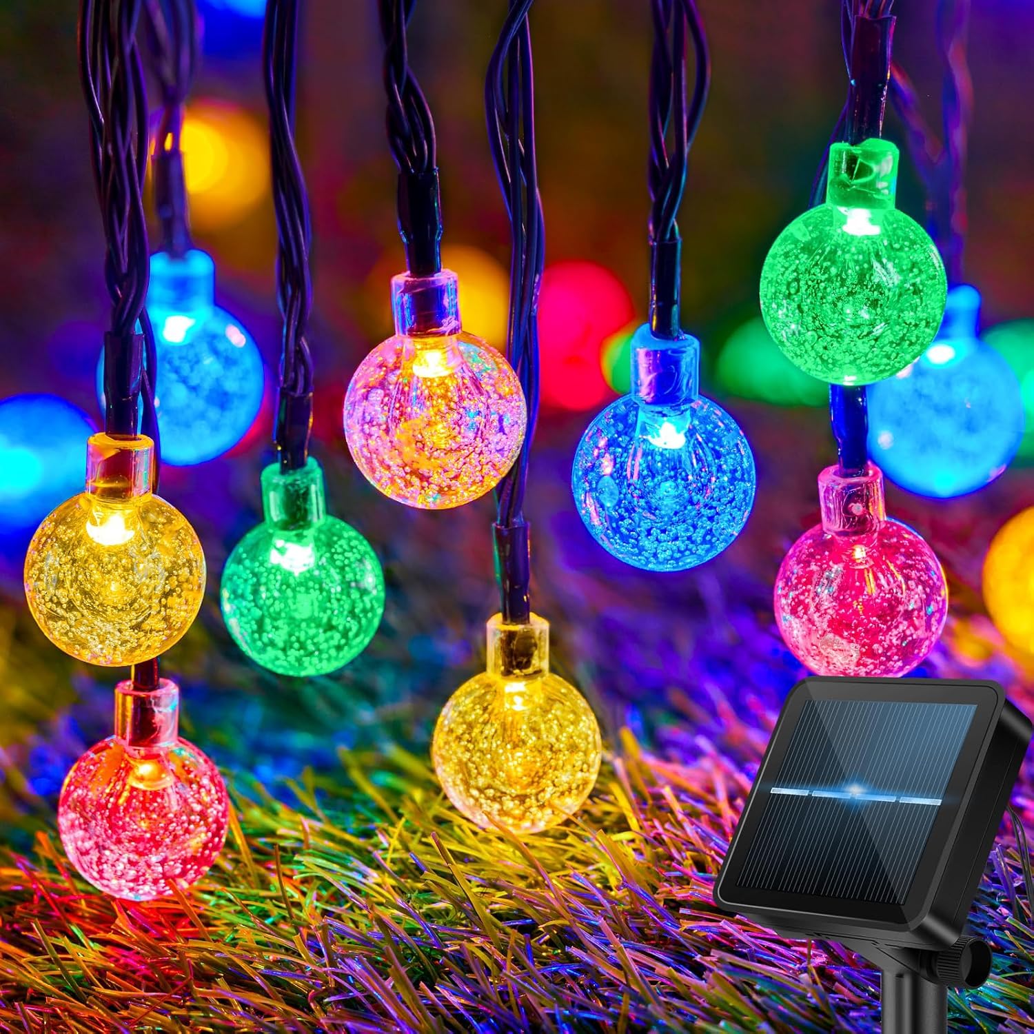 (Purple) 60LED 6M/20FT Solar Lights Outdoor Garden - 8 Modes and 8H Timer Solar String Lights Outside Waterproof for Garden Patio Yard Camping Wedding