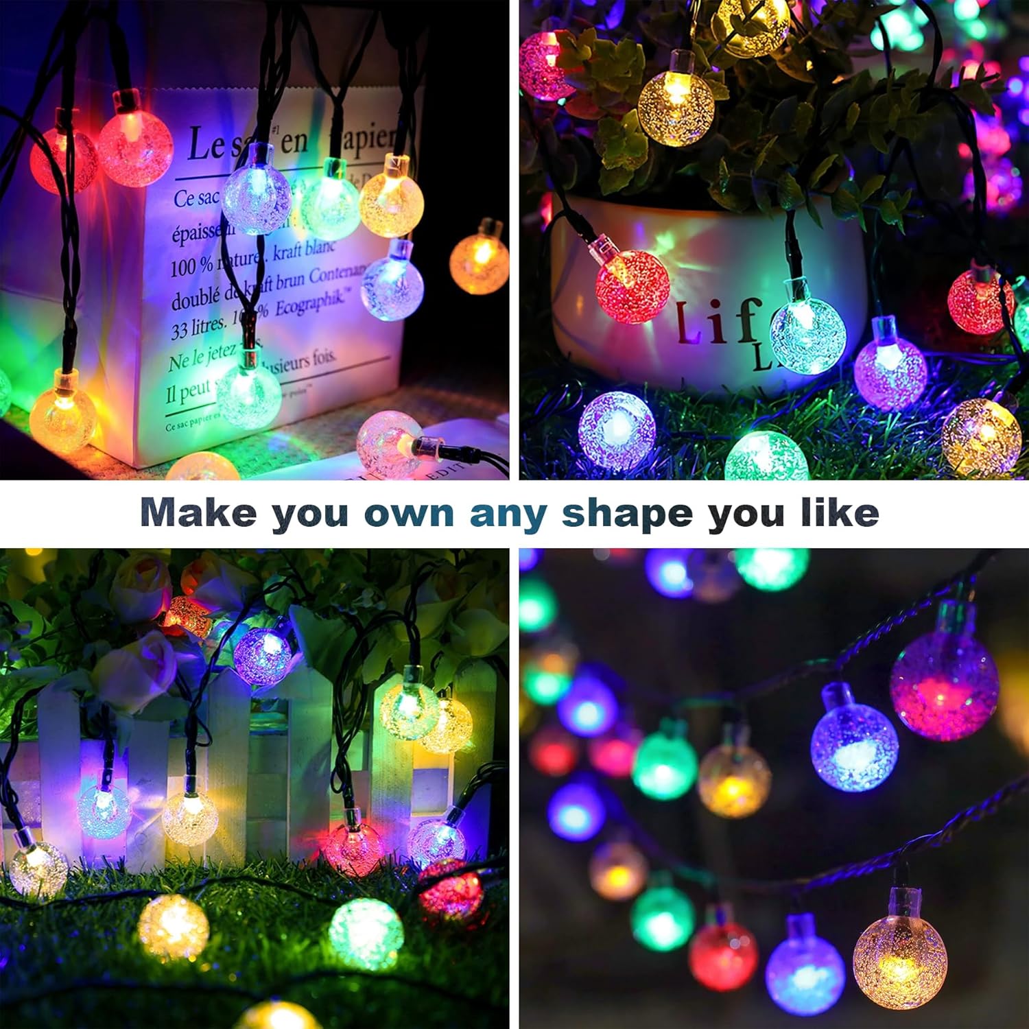 (Purple) 60LED 6M/20FT Solar Lights Outdoor Garden - 8 Modes and 8H Timer Solar String Lights Outside Waterproof for Garden Patio Yard Camping Wedding