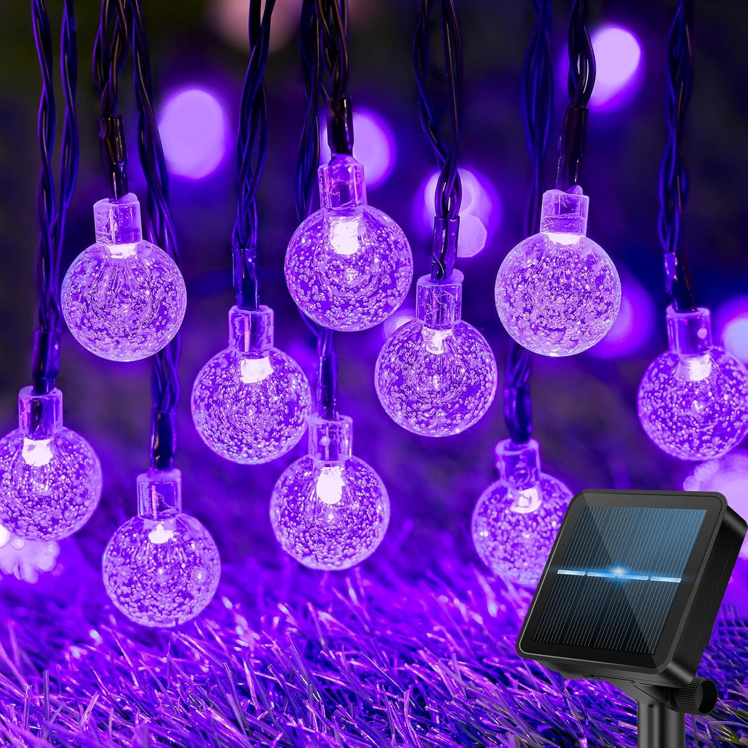 (Purple) 60LED 6M/20FT Solar Lights Outdoor Garden - 8 Modes and 8H Timer Solar String Lights Outside Waterproof for Garden Patio Yard Camping Wedding