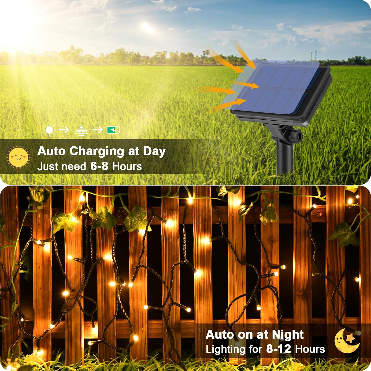(Warm White) Solar Fairy Lights Outdoor 5M 50 LED Solar Fairy Lights 8 Modes Waterproof String Lights for Garden,Yard,Christmas Tree,Bedroom Indoor/Outside Decorations