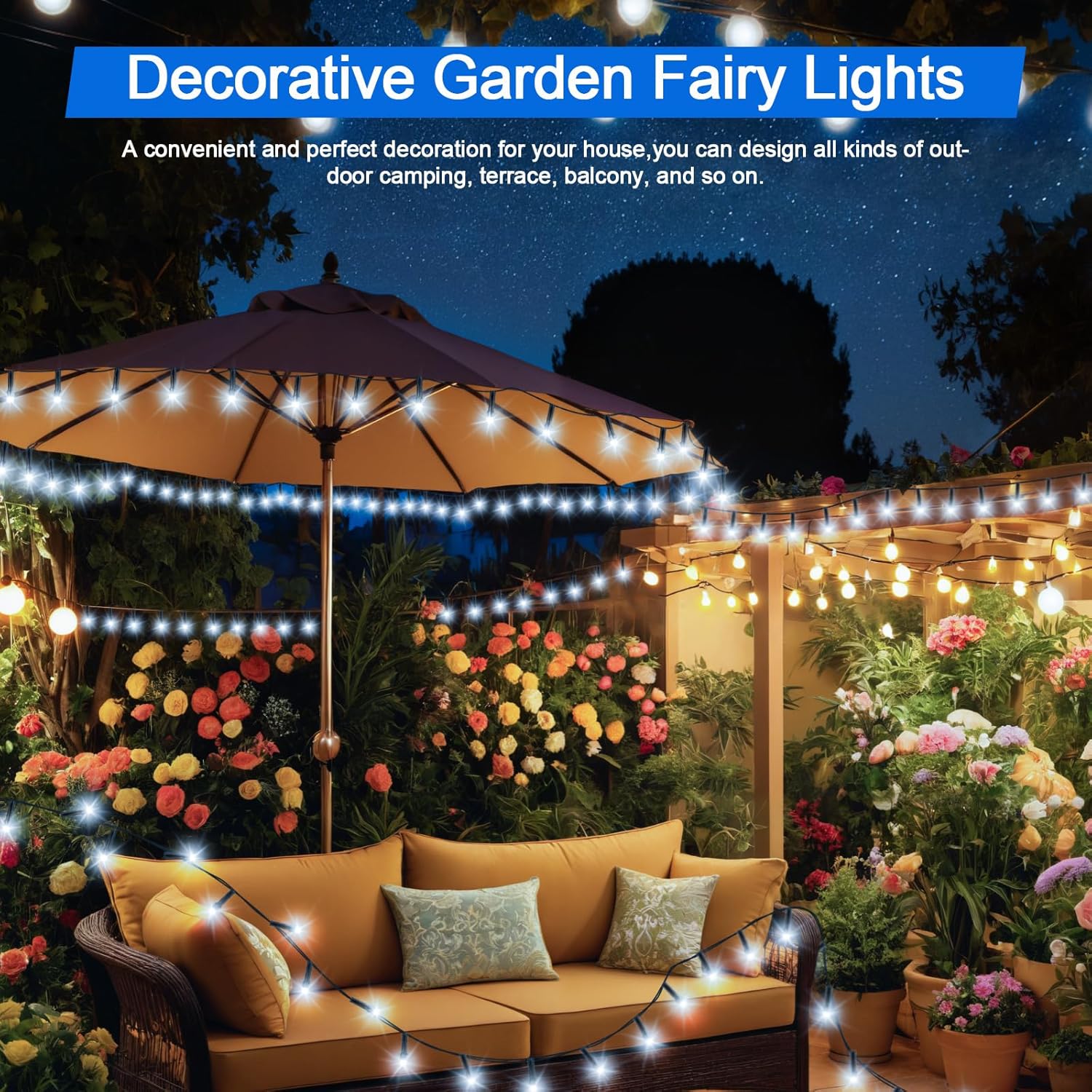 (Warm White) Solar Fairy Lights Outdoor 5M 50 LED Solar Fairy Lights 8 Modes Waterproof String Lights for Garden,Yard,Christmas Tree,Bedroom Indoor/Outside Decorations