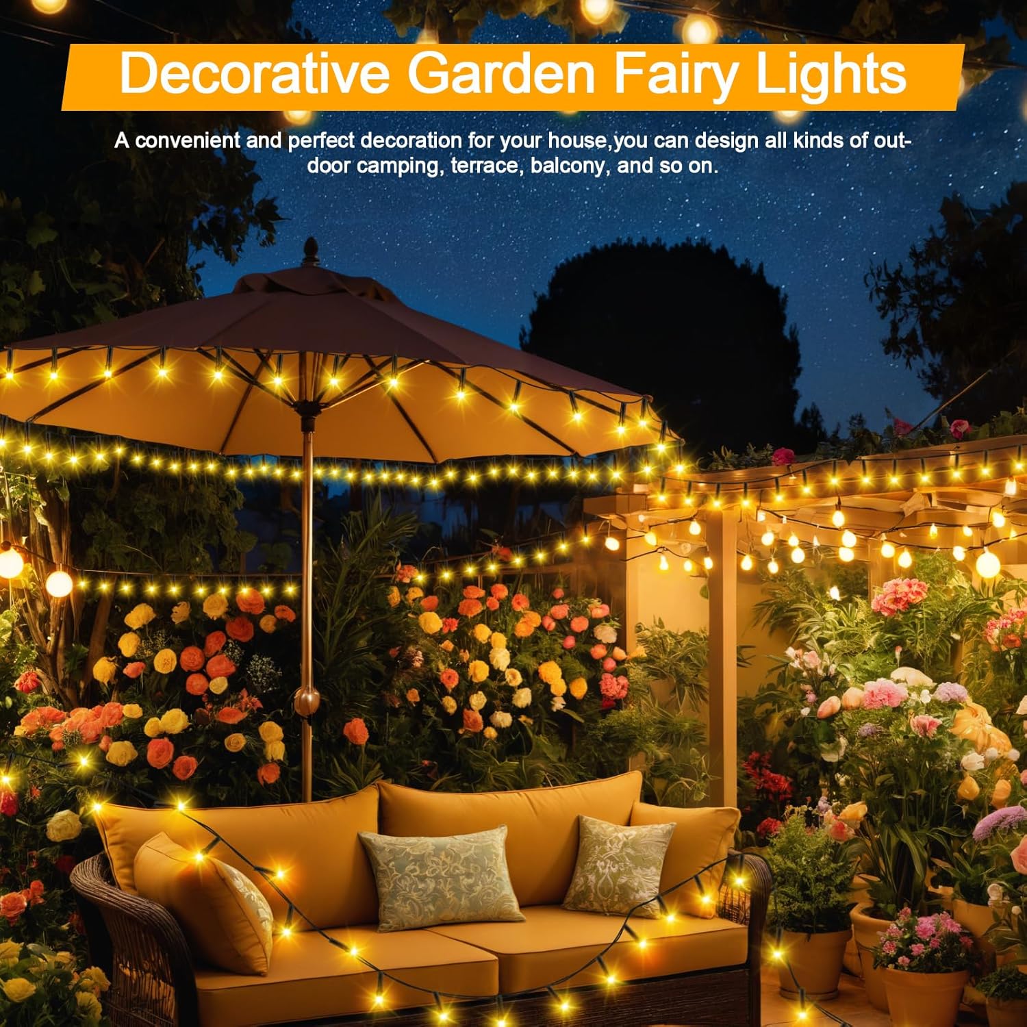 (Warm White) Solar Fairy Lights Outdoor 5M 50 LED Solar Fairy Lights 8 Modes Waterproof String Lights for Garden,Yard,Christmas Tree,Bedroom Indoor/Outside Decorations