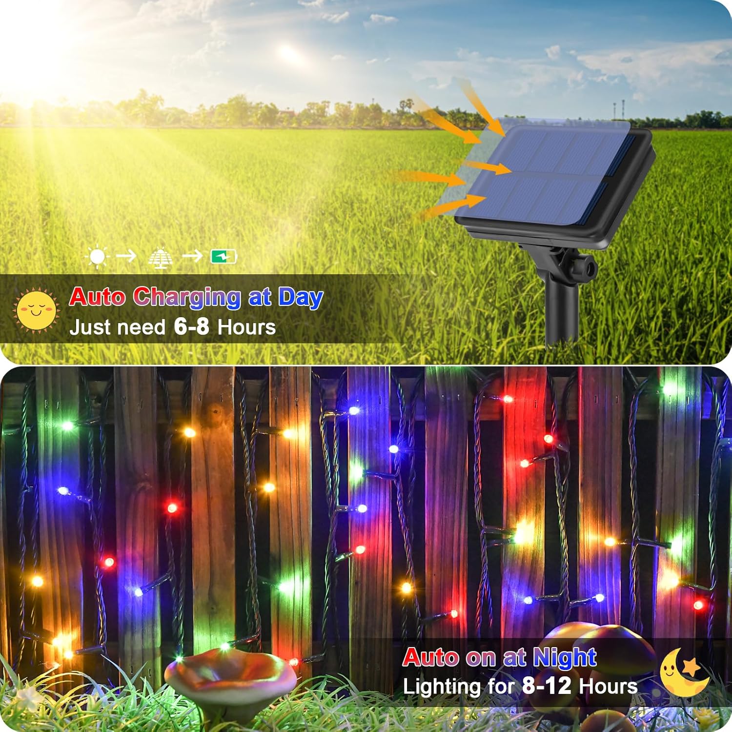 (Warm White) Solar Fairy Lights Outdoor 5M 50 LED Solar Fairy Lights 8 Modes Waterproof String Lights for Garden,Yard,Christmas Tree,Bedroom Indoor/Outside Decorations
