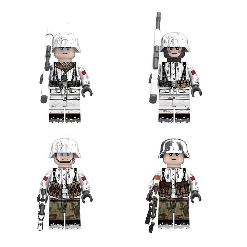 (4 Pcs Soldiers C) Military Soldiers Minifigures Toys Army Building Blocks with Helmets and Weapons Festival Gifts for Kids Fit Lego
