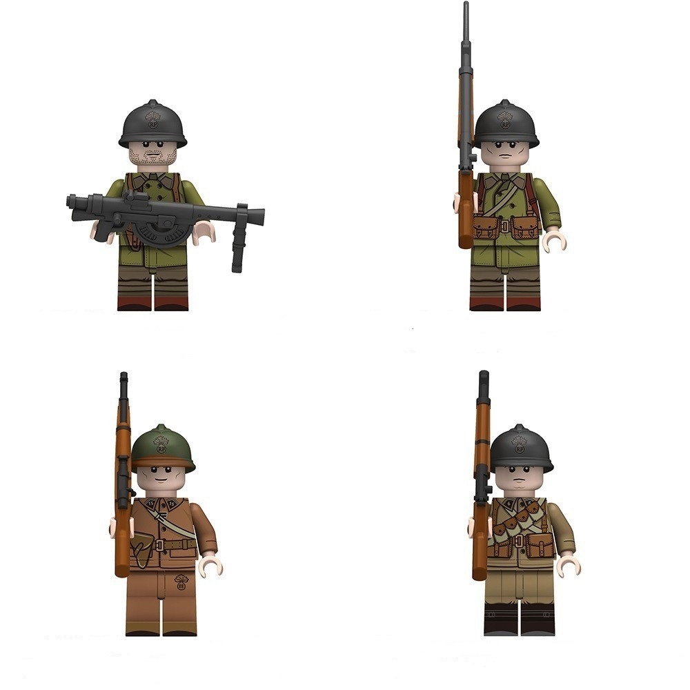 (4 Pcs Soldiers C) Military Soldiers Minifigures Toys Army Building Blocks with Helmets and Weapons Festival Gifts for Kids Fit Lego