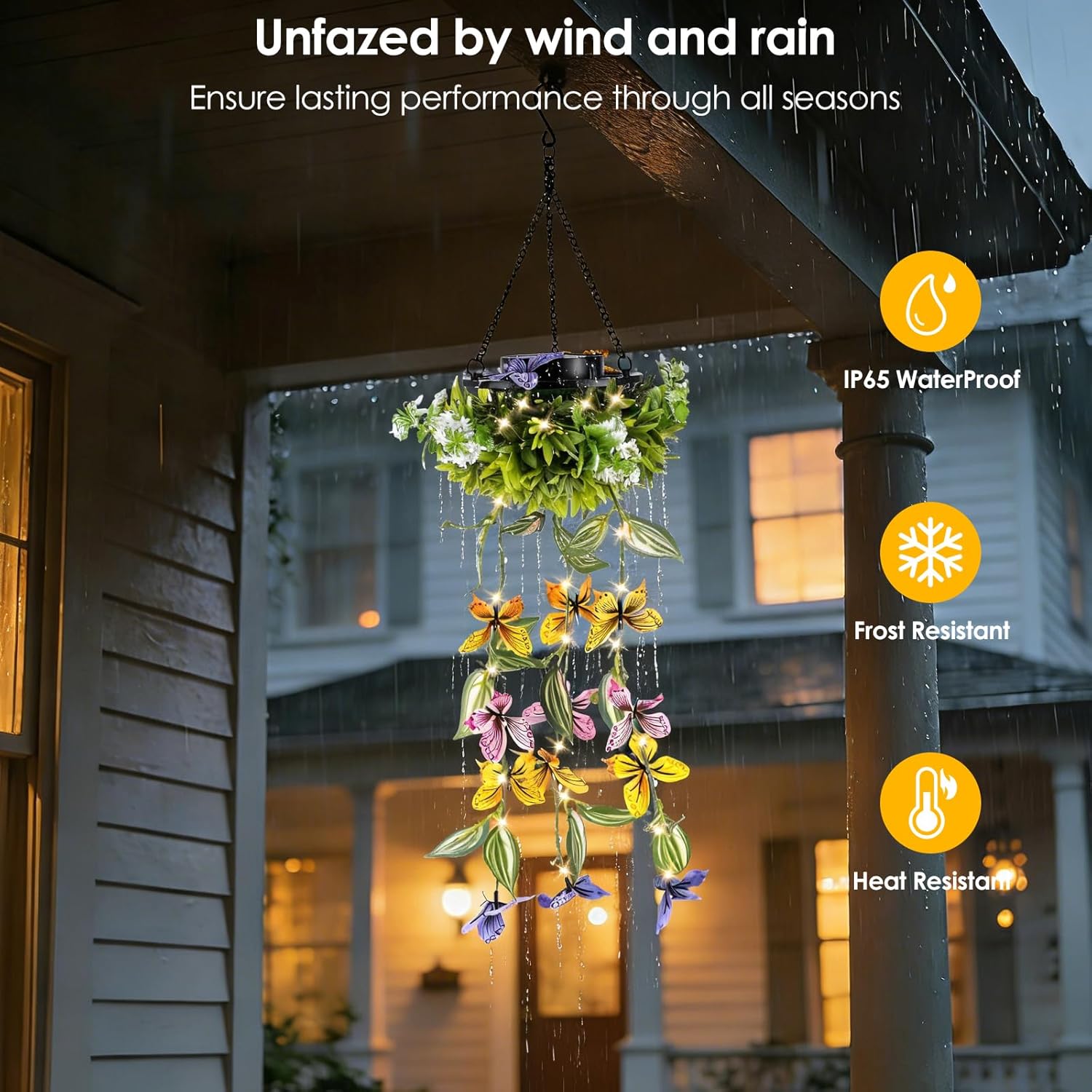 (Butterfly Vine) Solar Hanging Garden Lights 2 Pack Artificial Butterfly Flower LED Fairy String Lights Solar String Garden Lights Hanging Fake Plants Willow Leaf Ornaments 