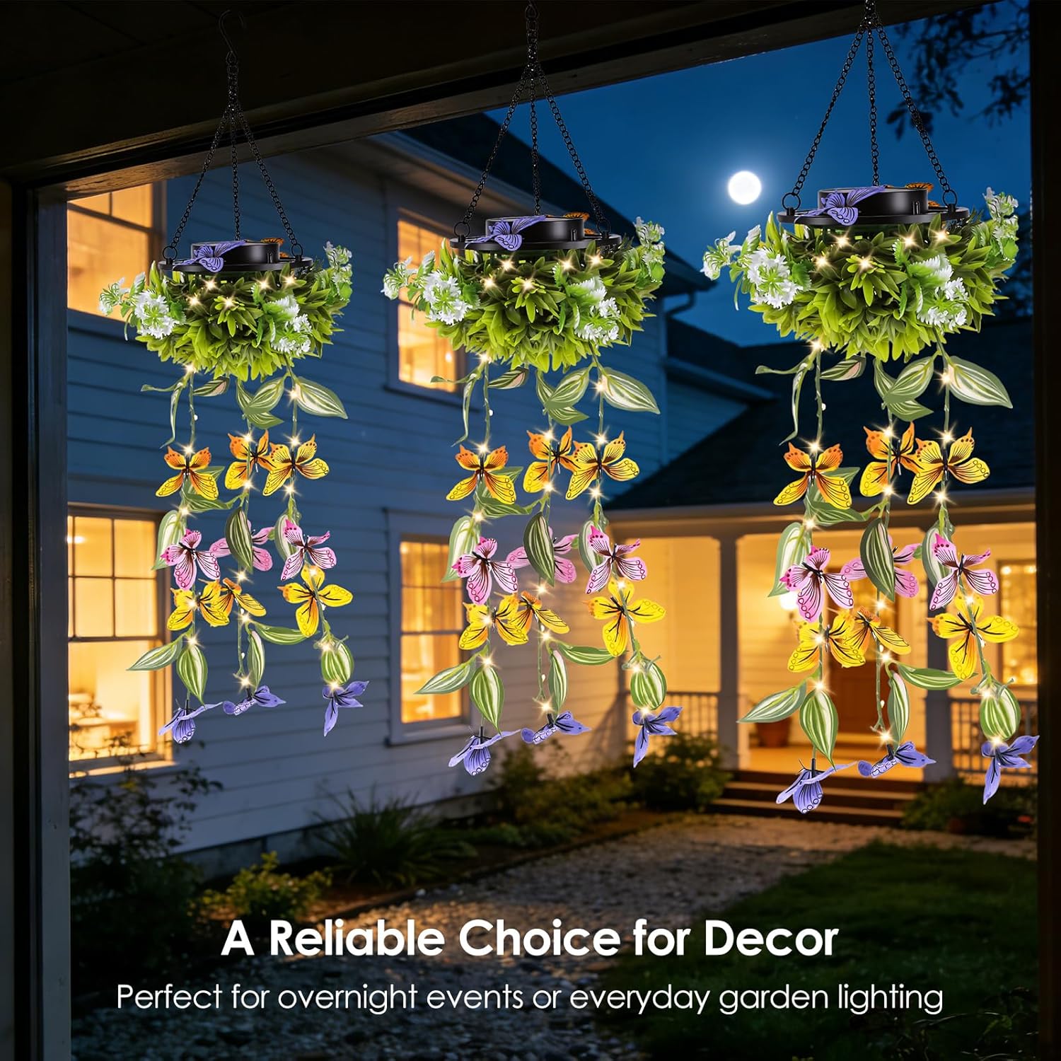 (Butterfly Vine) Solar Hanging Garden Lights 2 Pack Artificial Butterfly Flower LED Fairy String Lights Solar String Garden Lights Hanging Fake Plants Willow Leaf Ornaments 