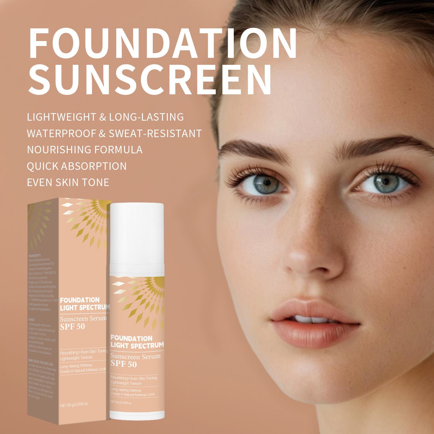 UV Protective Foundation Cream Sunscreen Isolating Makeup Base For Daily Face Coverage Even Skin Tone Outdoor Protection 30g