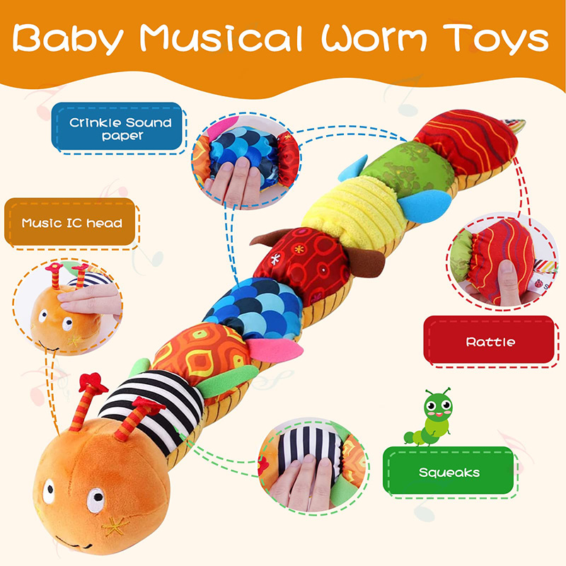 (OR 1012) Baby Rattle Musical Caterpillar Worm Soft Infant Plush Toys  Educational Interactive Sensory Toy for Babies Newborn Toddler Gift