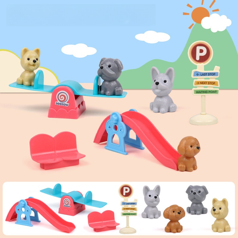 (cat 11pcs) Pretend Play Toy Fashion Mini Pets Cat Dog House Kennel Bathtub For Children Play House Toy Accessories Kids Best Gift
