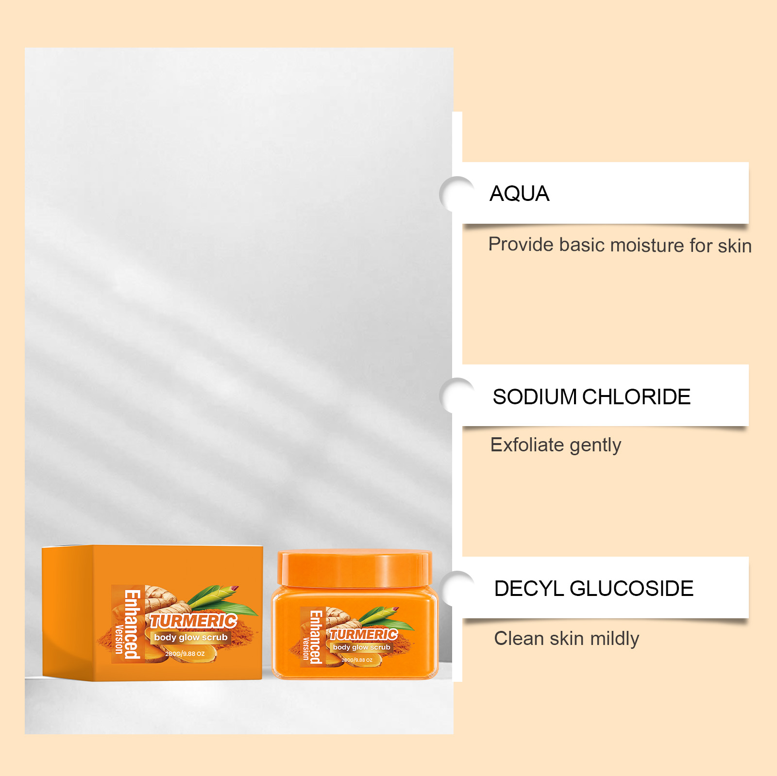 Turmeric Brightening Body Scrub Mild Cleansing Body Skin Soft Smooth Daily Care Exfoliating Wash Product