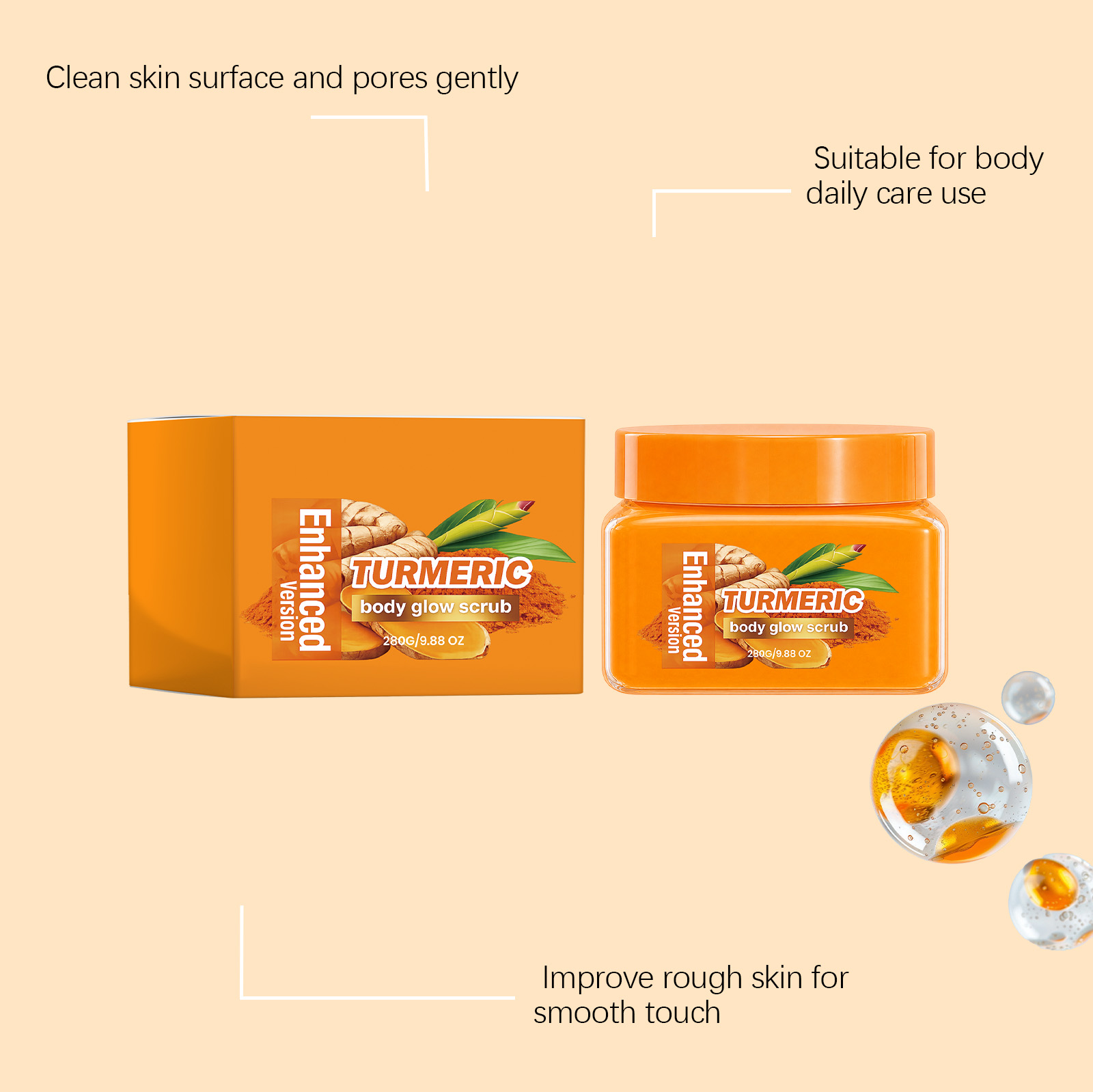 Turmeric Brightening Body Scrub Mild Cleansing Body Skin Soft Smooth Daily Care Exfoliating Wash Product