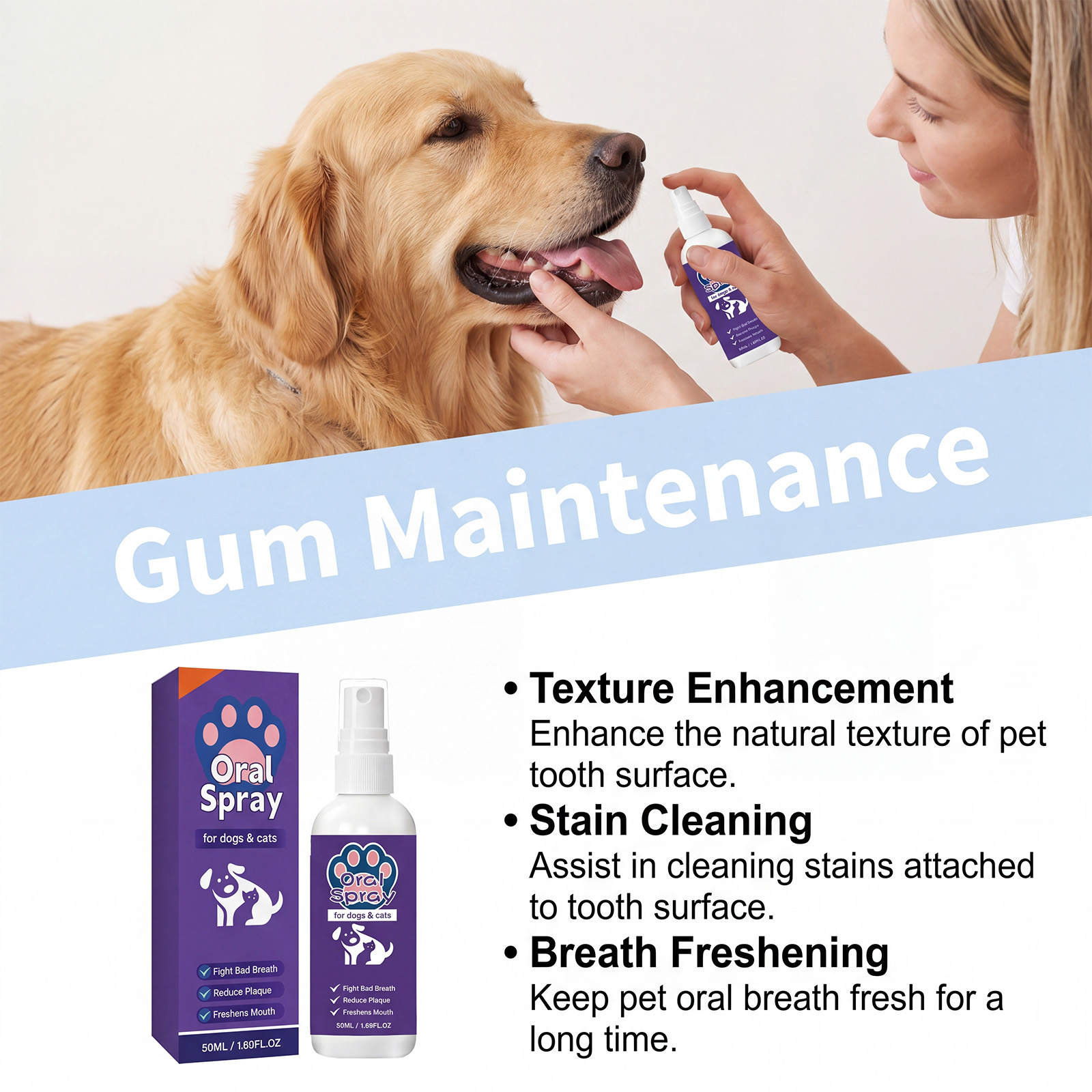 Pet Oral Care Spray Mild Gentle Care Fresh Comfort Clean Breath Daily Oral Maintenance For All Pets