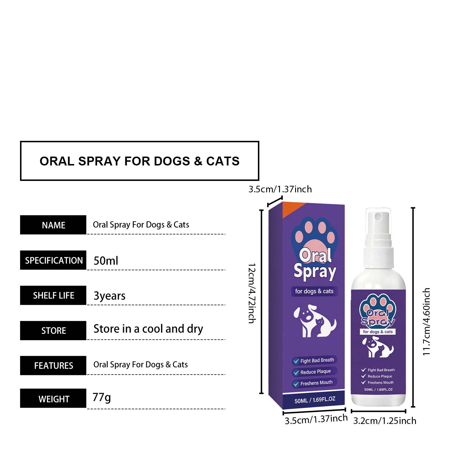 Pet Oral Care Spray Mild Gentle Care Fresh Comfort Clean Breath Daily Oral Maintenance For All Pets