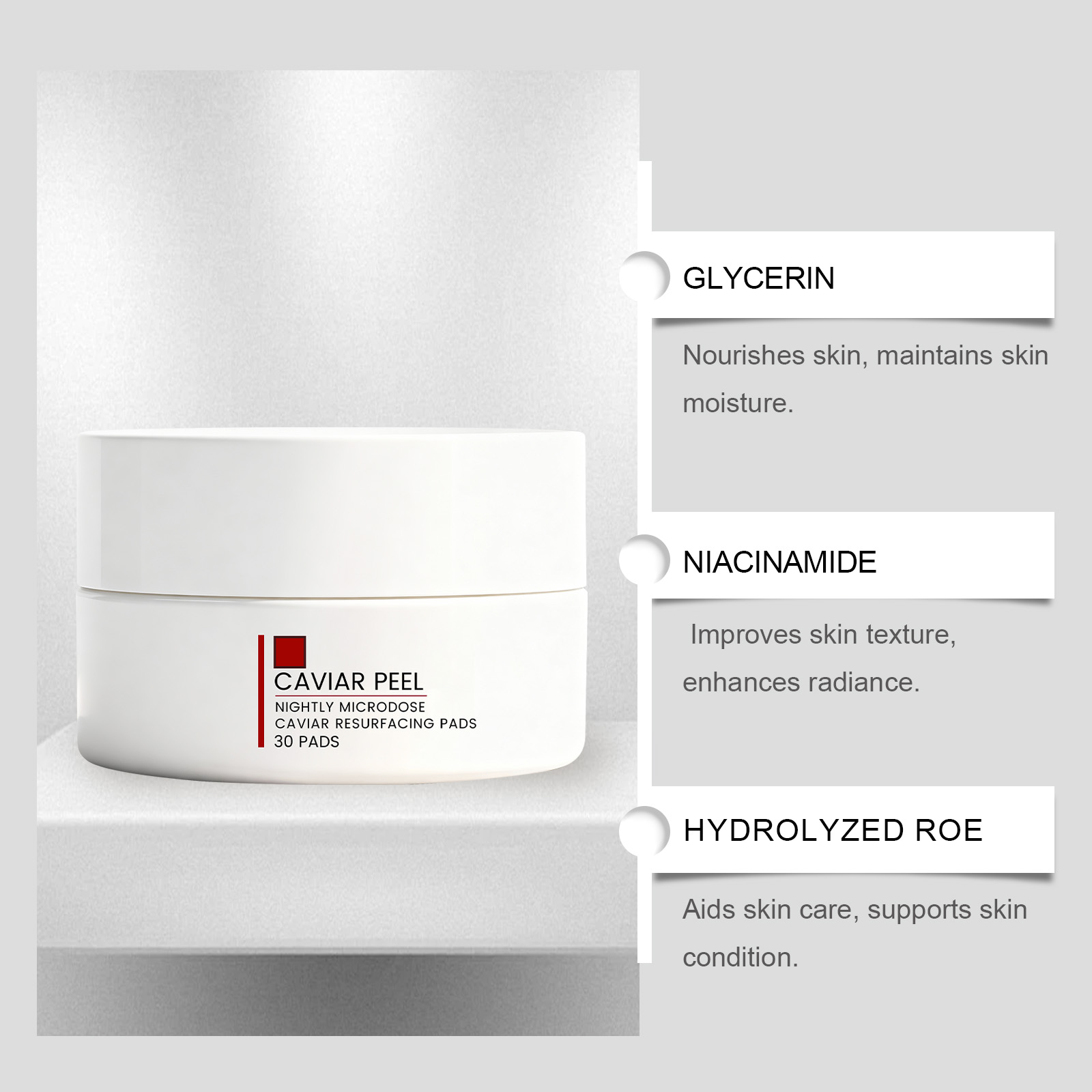 Caviar Cotton Pads Night Care Mild Exfoliation Daily Hydrating Moisturizing Facial Skin Compress Use Soft Cleansing Gentle Nourish