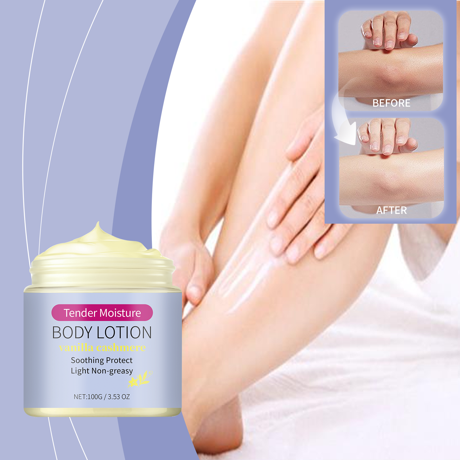 Vanilla Moisturizing Body Lotion Soft Tender Care Refreshing Hydrating Non Sticky Mild Water Replenish Skin