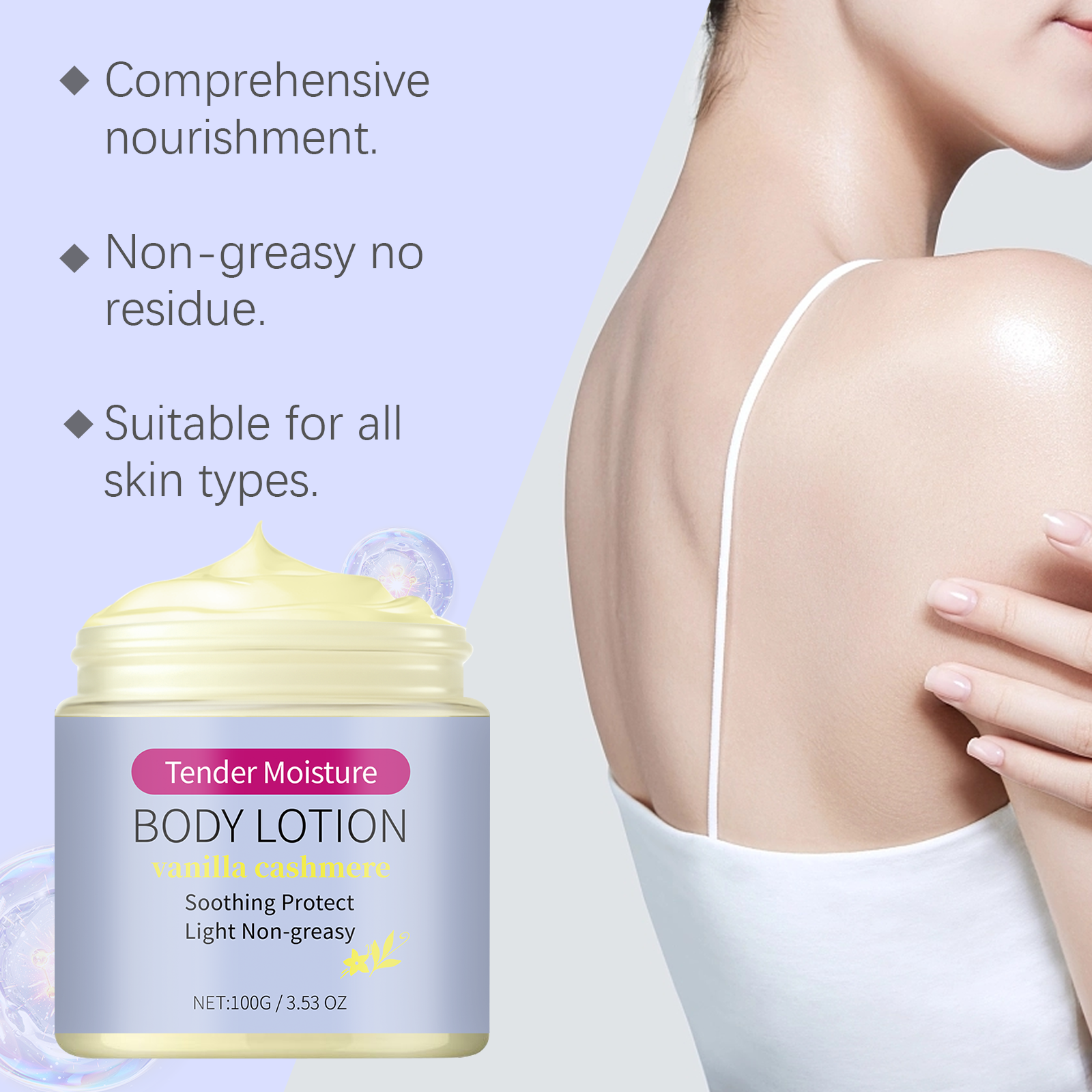 Vanilla Moisturizing Body Lotion Soft Tender Care Refreshing Hydrating Non Sticky Mild Water Replenish Skin