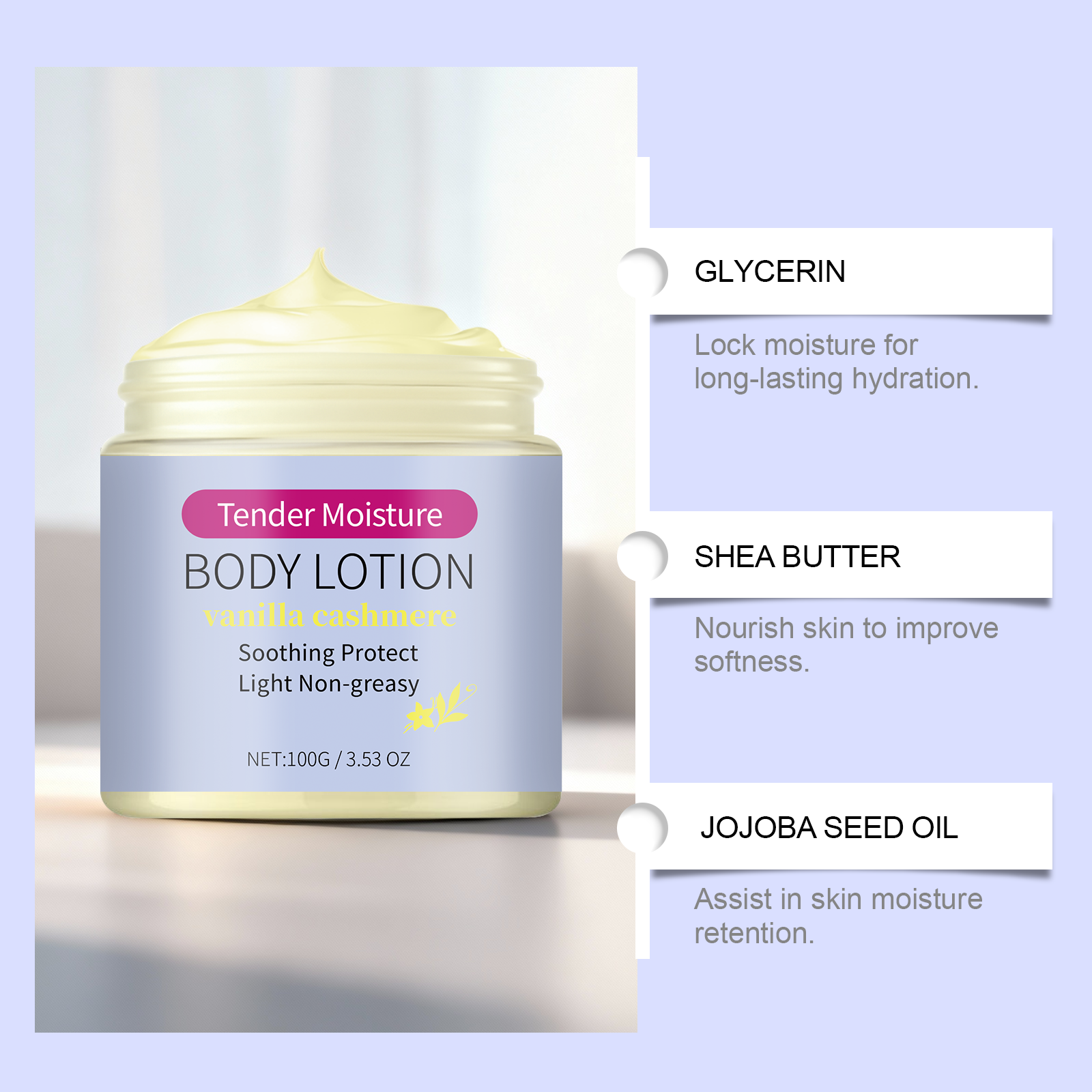 Vanilla Moisturizing Body Lotion Soft Tender Care Refreshing Hydrating Non Sticky Mild Water Replenish Skin