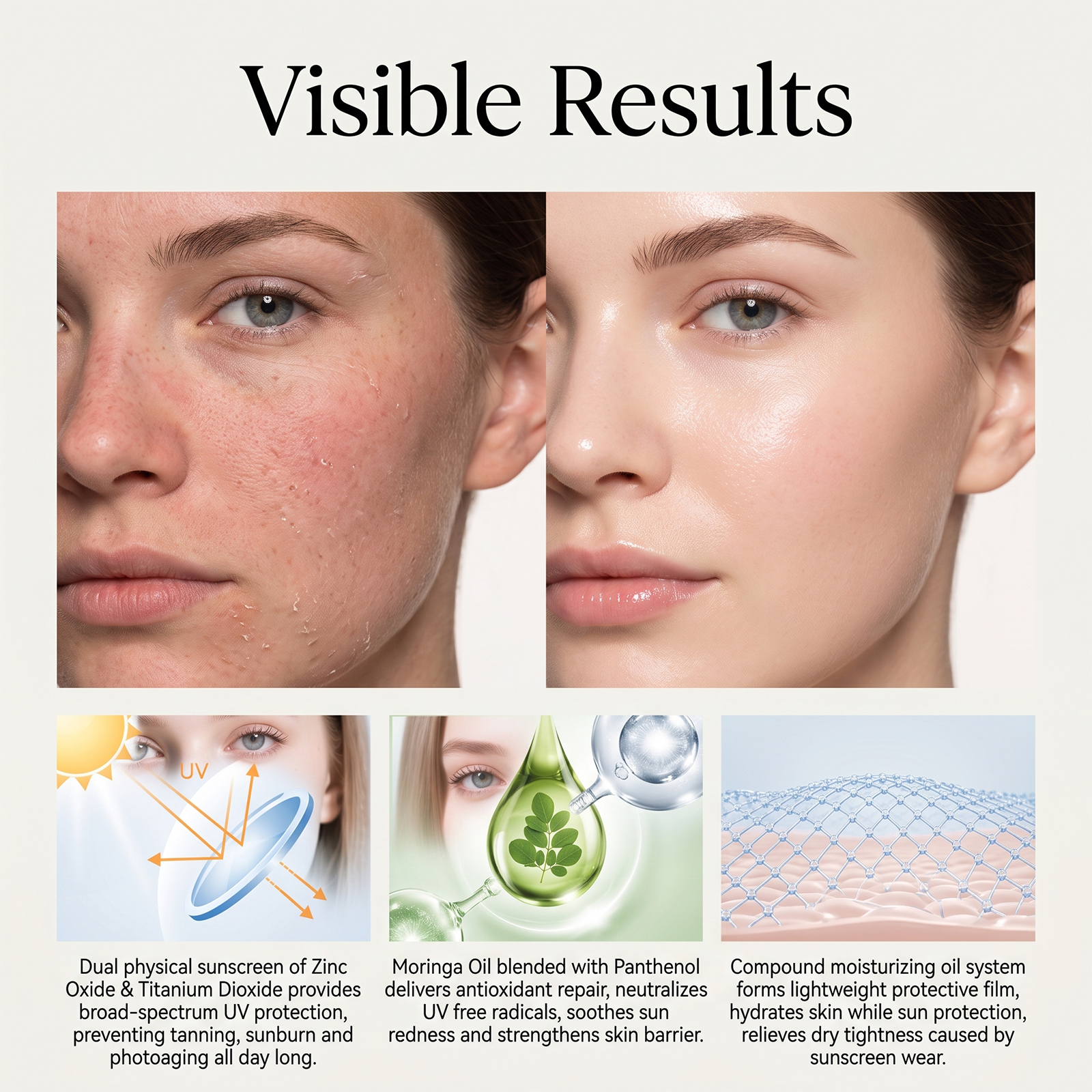 Moringa Moisturizing Protection Cream Summer Isolation Hydrating Soft Skin Light Texture Outdoor Vacation Easy Smear