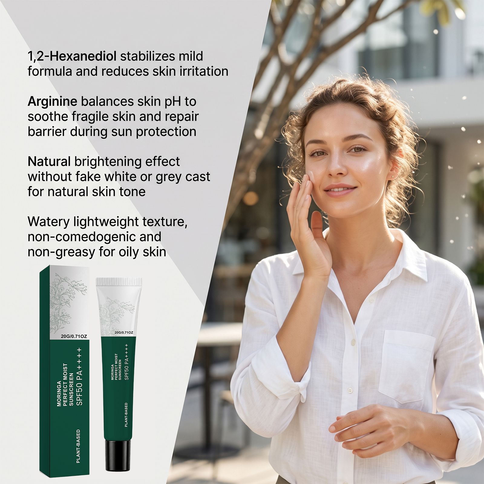 Moringa Moisturizing Protection Cream Summer Isolation Hydrating Soft Skin Light Texture Outdoor Vacation Easy Smear