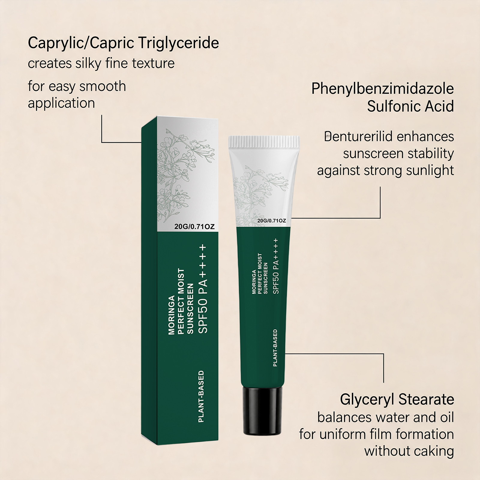 Moringa Moisturizing Protection Cream Summer Isolation Hydrating Soft Skin Light Texture Outdoor Vacation Easy Smear