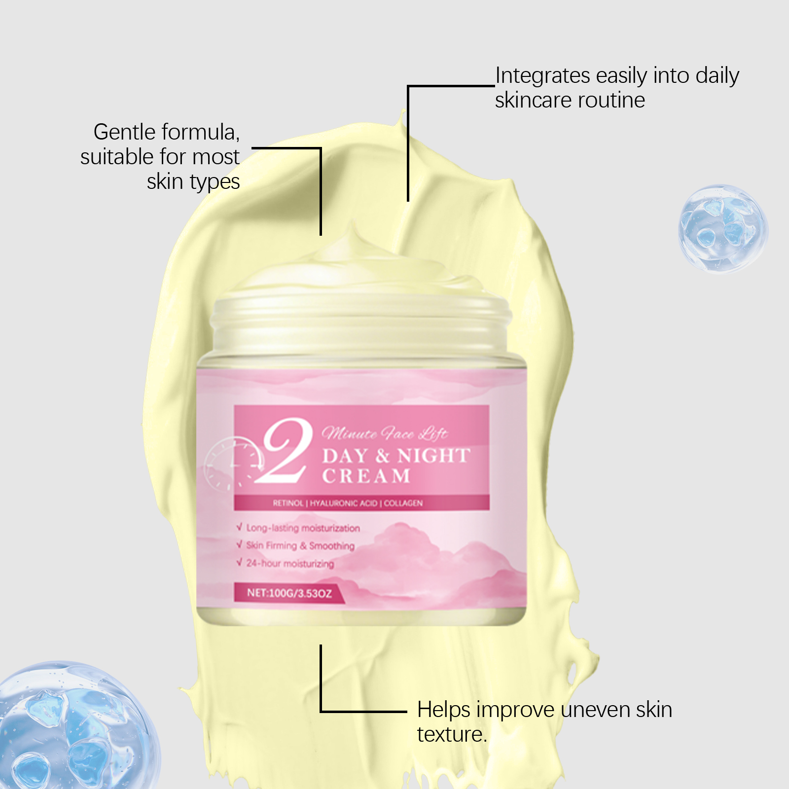 Retinol Cream Daily Moisturizing Hydrating Nourishing Softening Locking Light Texture Smooth Facial Skin Care