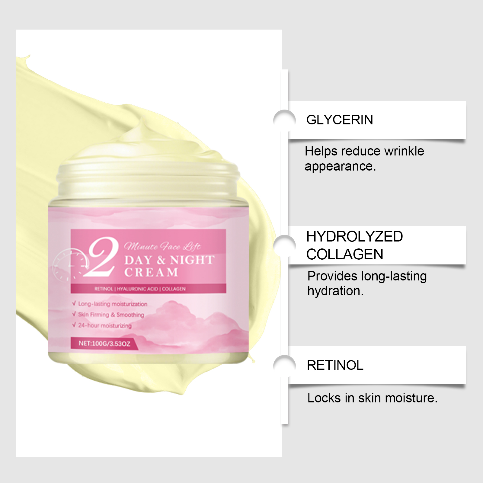 Retinol Cream Daily Moisturizing Hydrating Nourishing Softening Locking Light Texture Smooth Facial Skin Care